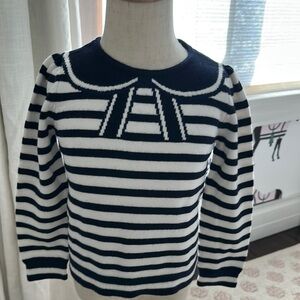 Jacadi Paris kids Navy &  White Striped Crew Neck Sweater with Unique Collar